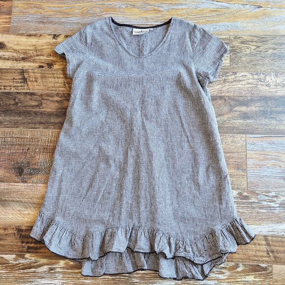 Goddess Gear Linen Cotton Houndstooth Lagenlook Ruffle Dress Short Sleeve - Picture 3 of 11